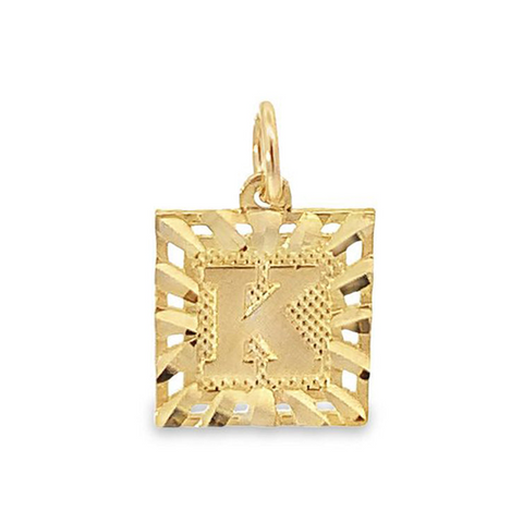 Initial Letter K Square Pendant in 10K Yellow Gold