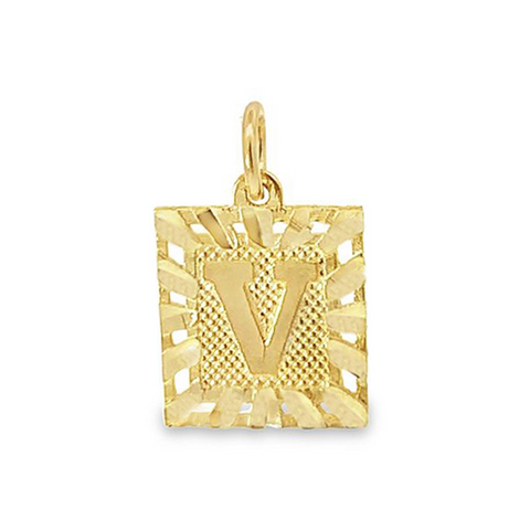 Initial Letter V Square Pendant in 10K Yellow Gold