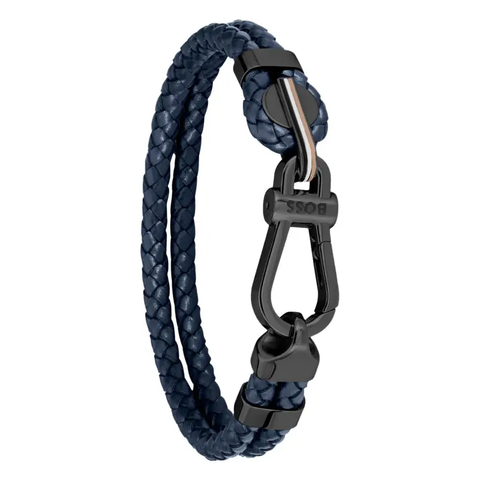 Hugo Boss Jewellery Men's Ares Blue Leather & Black Steel Bracelet 1580701M