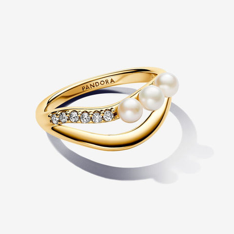 Pandora Treated Freshwater Cultured Pearl & Organically Shaped Double Band Ring