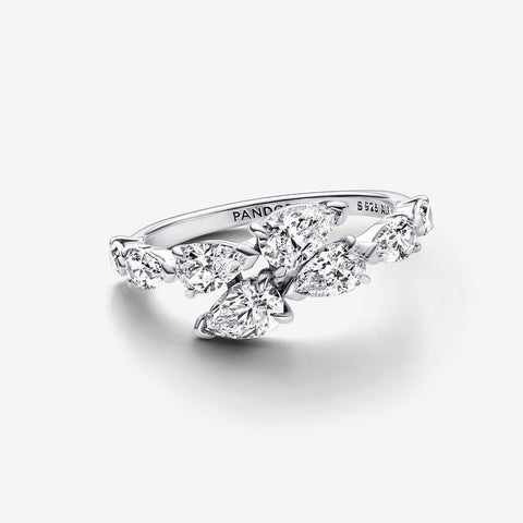 Pandora Sparkling Overlapping Band Ring Silver