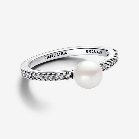 Pandora Treated Freshwater Cultured Pearl & Pave Ring