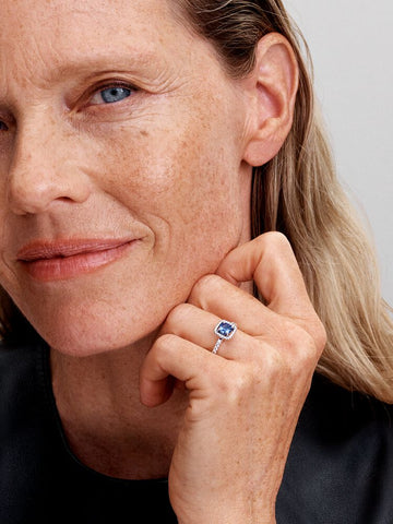 Pandora Sparkling Square Blue Halo Ring