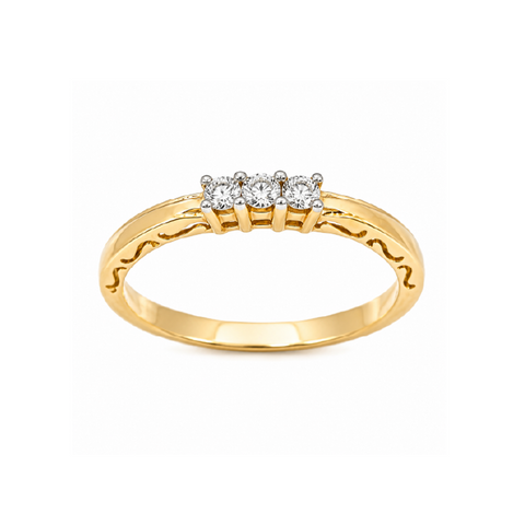 14K Yellow Gold 0.09TDW Diamond Past Present Future Ring