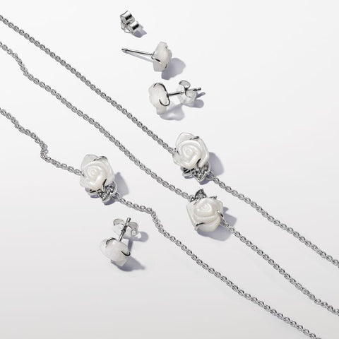 Pandora White Rose in Bloom Stud Earrings