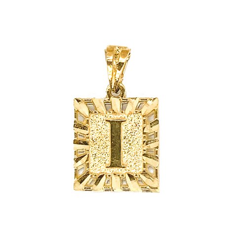 10K Solid Yellow Gold Initial Letter I Square Pendant