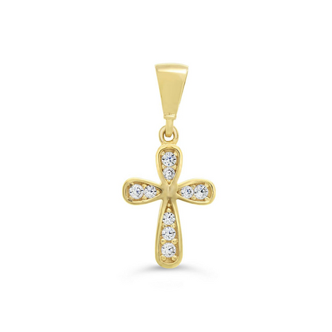 10k Yellow Gold Religious Italian Rounded Cross With Cubic Zirconia