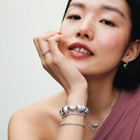 Pandora Linked Hearts Collier Silver Necklace