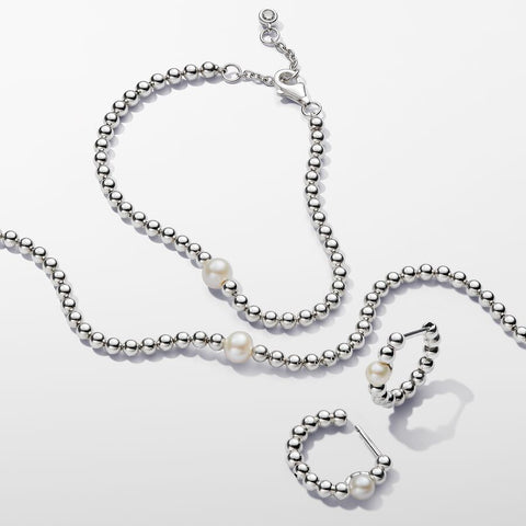 Pandora Treated Freshwater Cultured Pearl & Beads Silver Bracelet
