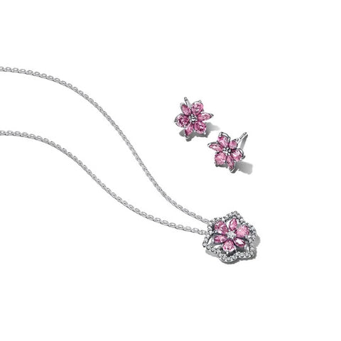 Pandora Herbarium Sparkling Pink Flower Jewelry Gift Set