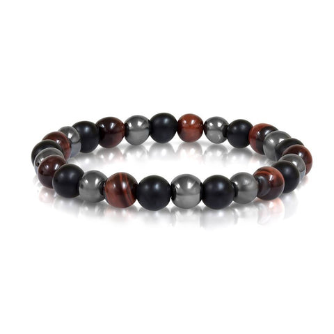 Red Tiger’s Eye, Black Hematite & Matte Onyx 25 Bead Bracelet