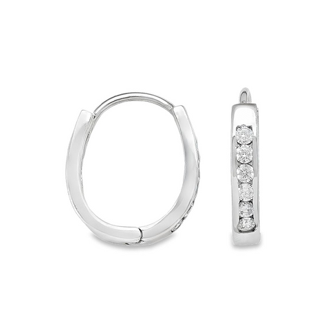 10k White Gold CZ Huggie Hoop Earrings