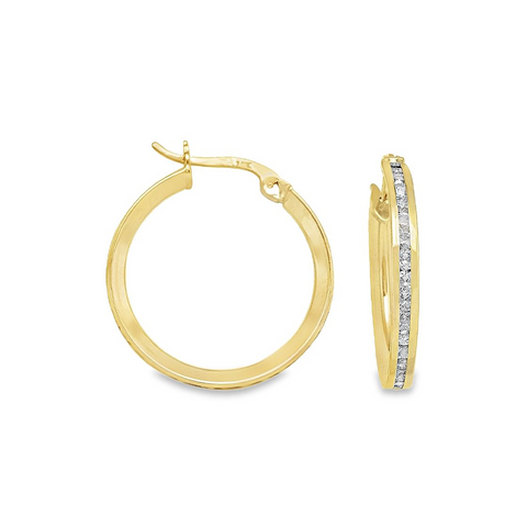 CZ Round Hoop Earrings in 10K Yellow Gold