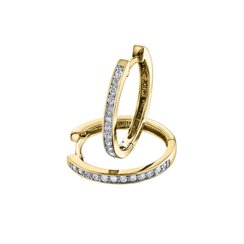 0.10 TDW Diamond 10K Yellow Gold Hoop Earrings