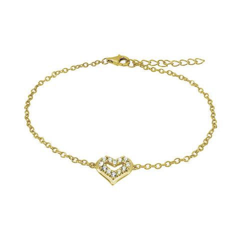 Sterling Silver Gold Plated CZ Heart Bracelet