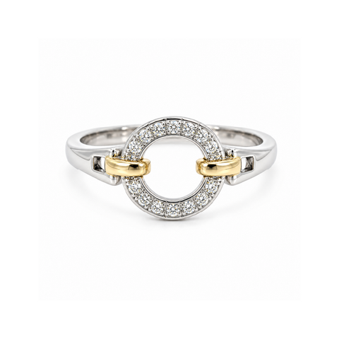10K Yellow and White Gold 0.07TDW Circle Ring
