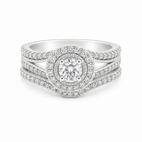 10K White Gold 0.97TDW Diamond Wedding Set