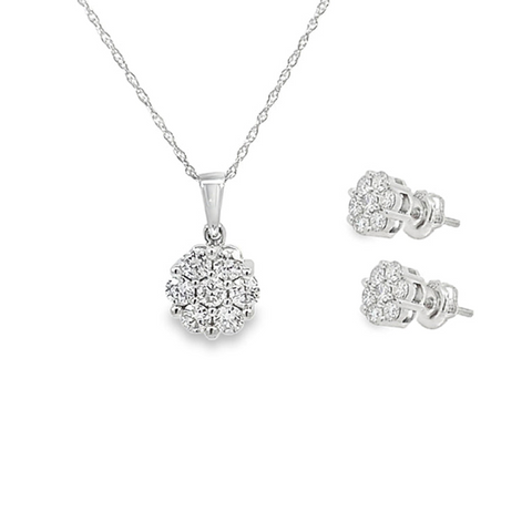 1.00TDW Lab Grown Diamond 14K White Gold Earring & Pendant Set