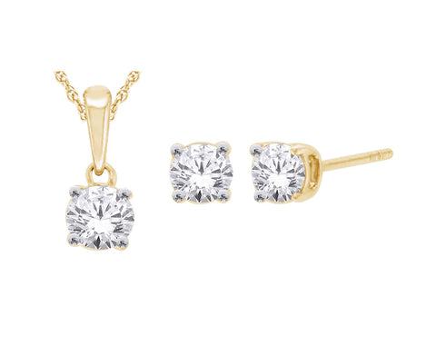 1.00TDW Lab Grown Diamond Stud Earring & Pendant Set in 14K Yellow Gold