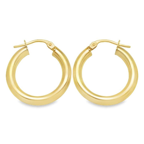 10K, 14K Yellow Gold High Polish Finish 3mm Tube Classic Hoop Earrings