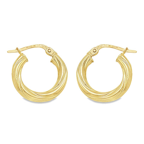 10K, 14K Yellow Gold Twisted 3mm Tube Hoop Earrings