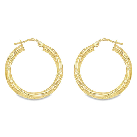 10K, 14K Yellow Gold 3mm Twisted Tube Hoop Earrings