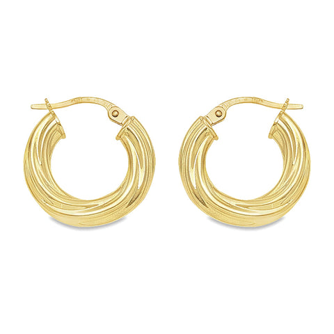 10K, 14K Yellow Gold Twisted 4MM Tube Hoop Earrings