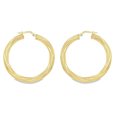 10K, 14K Yellow Gold 4MM Twisted Tube Hoop Earrings