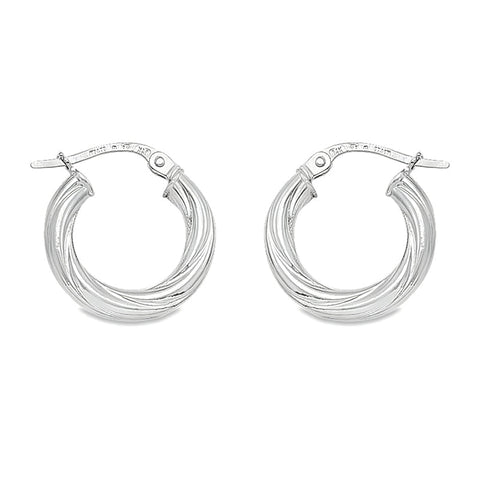 10K, 14K White Gold Twisted 3mm Tube Hoop Earrings