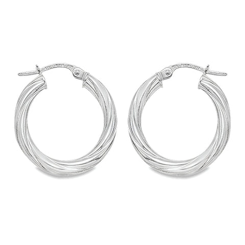 10K, 14K White Gold 3mm Twisted Tube Hoop Earrings