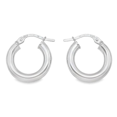 10K, 14K White Gold High Polish 3mm Tube Hoop Earrings