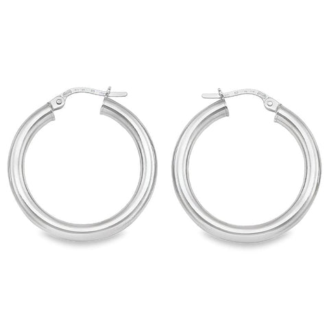 10K, 14K White Gold 3mm Tube High Polish Hoop Earrings