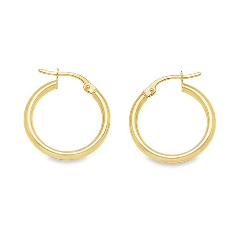 2mm Tube High Polish Plain Hoop Earrings in 10K, 14K Yellow Gold