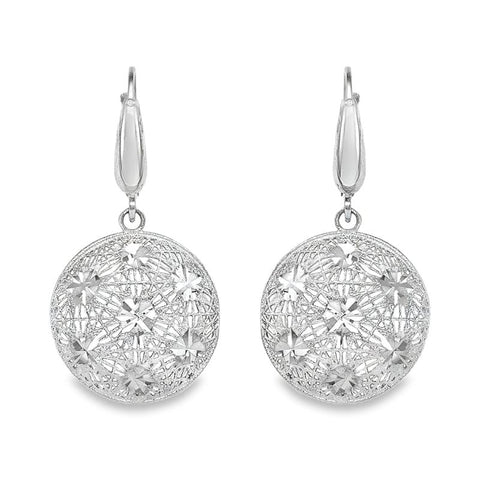 14K White Gold Fancy Diamond-Cut Disc Earrings
