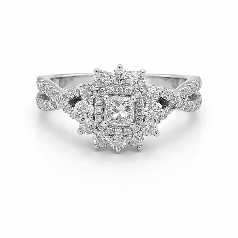 14K White Gold 1.00 TDW Princess Cut Solitaire Diamond Engagement Ring