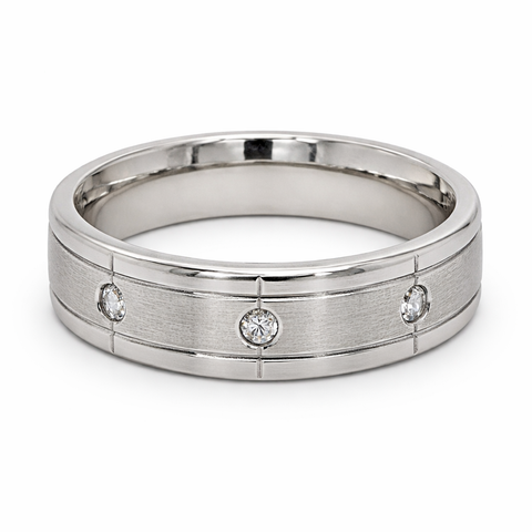 10K White Gold 0.12CT Three Diamond Ladies Band