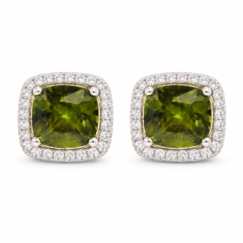 August Birthstone Sterling Silver and Peridot Color CZ Cushion Earrings