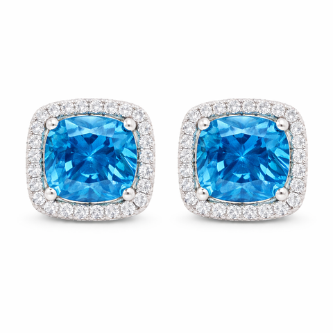 December Birthstone Cushion CZ Earring In Sterling Silver