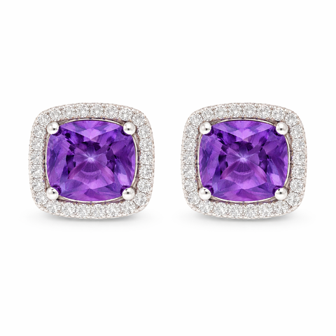 February Birthstone Earrings Amethyst Color CZ in Sterling Silver