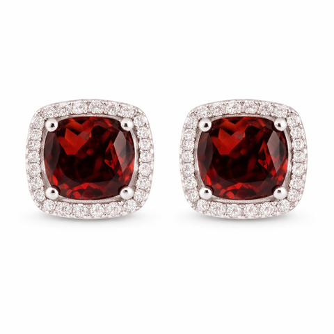 January Birthstone Garnet Color CZ Cushion Earrings