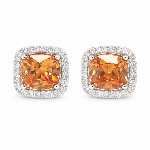 November Birthstone Citrine Color CZ Earrings in Sterling Silver