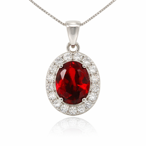 January Birthstone Garnet Color CZ Pendant in Sterling Silver