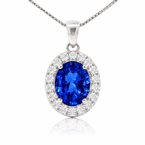 September Birthstone Color CZ Oval Pendant in Sterling Silver