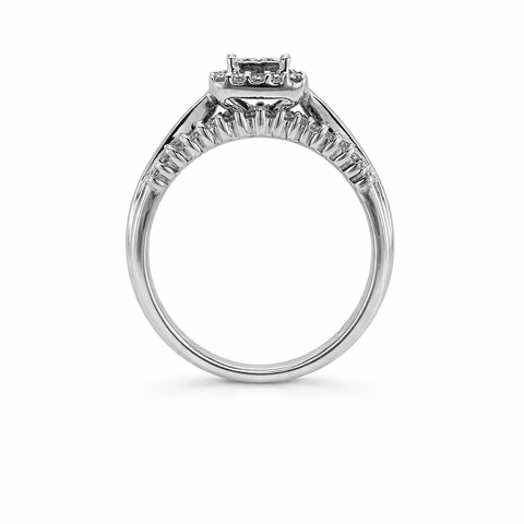 14K White Gold 1.00TDW Diamond Quad Princess Cut Halo Engagement Ring