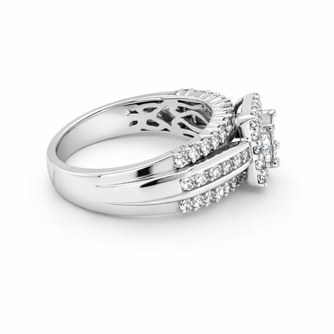 14K White Gold 1.00TDW Diamond Quad Princess Cut Halo Engagement Ring
