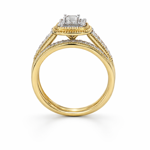 14K Yellow Gold 0.50TDW Princess Diamond Halo Wedding Set