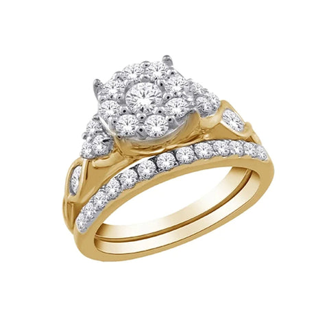 10K Yellow Gold 1.00TDW Diamond Imperial Illusion Head Wedding Set