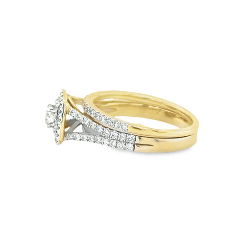 1.00TDW Diamond Bridal Set with Pave Band in 10K Yellow Gold