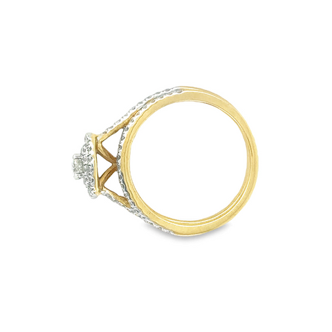 1.00TDW Diamond Bridal Set with Pave Band in 10K Yellow Gold