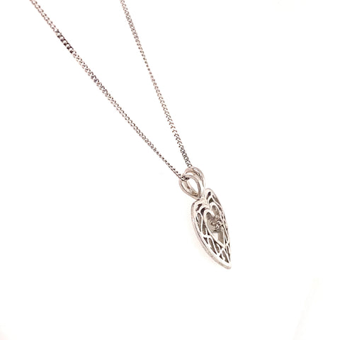 10K White Gold 0.01CT Diamond Heart Pendant With Chain